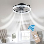 (Lampu Kipas Langit-langit LED Kristal Bulat Modern, Hitam, dengan Remote Control)